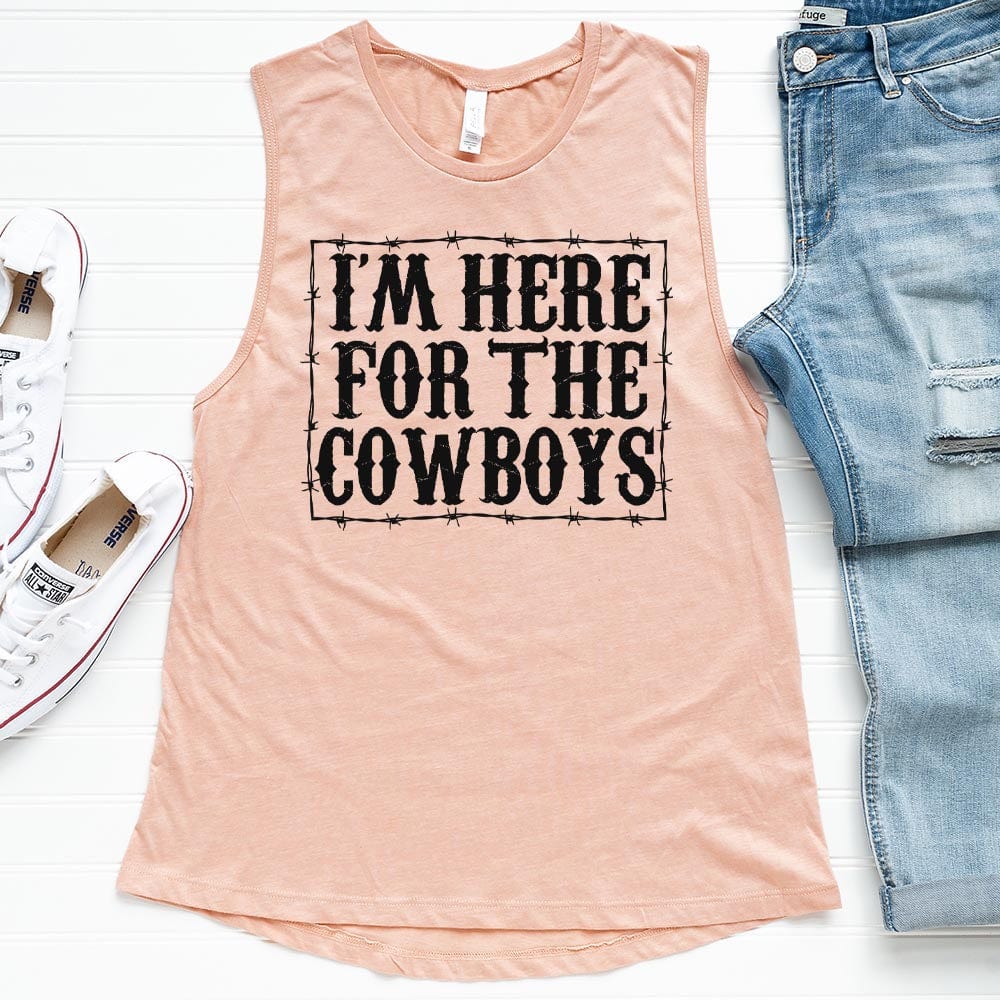 Shipping Dept. Im Here for the Cowboys - Heather Pink-  Festival Tank