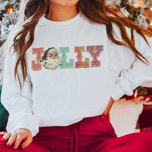 MISSMUDPIE Jolly Santa - White fleece lined sweatshirt