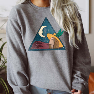 Shipping Dept. "LADY and the MOON" on GRAY Sweatshirt - THE ROAMING SAGUARO COLLECTION by Meghan Wolff