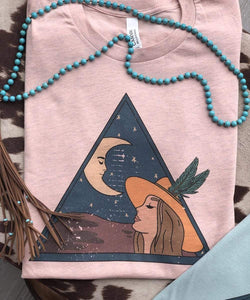 Shipping Dept. "LADY and the MOON" on PEACH - THE ROAMING SAGUARO COLLECTION by Meghan Wolff