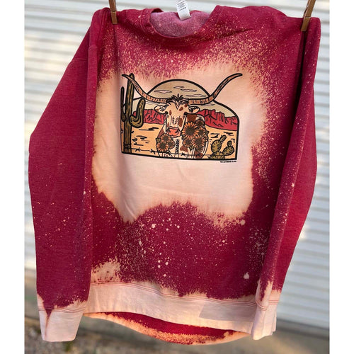 MISSMUDPIE Laredo Longhorn - Bleached Heather Red Sweatshirt