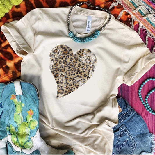 MISSMUDPIE Leopard Print Heart Distressed - CREAM