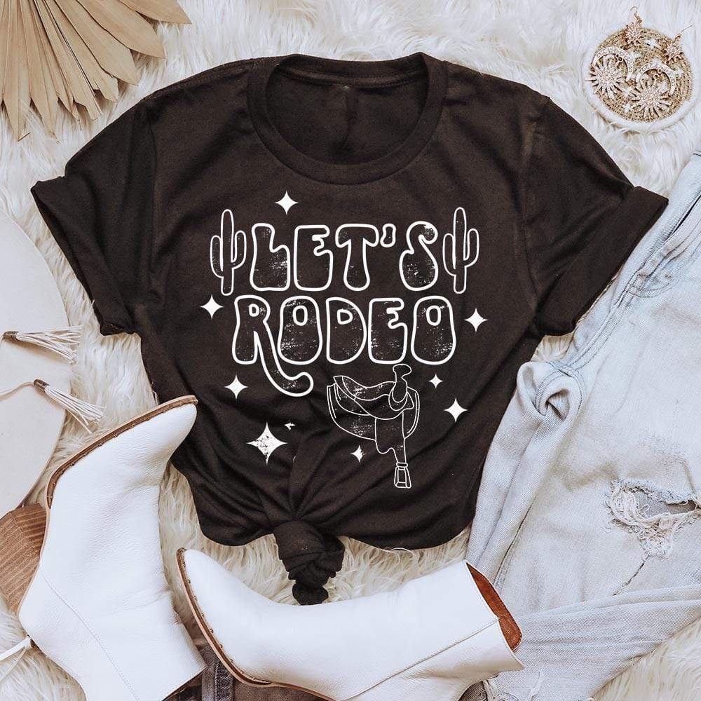 MISSMUDPIE Let's Rodeo with stars and saddle - Black Tee