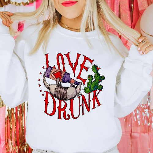 MISSMUDPIE Love Drunk Armadillo Valentine - White fleece lined Sweatshirt