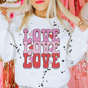 MISSMUDPIE LOVE LOVE LOVE - BLACK SPLATTER White fleece lined Sweatshirt