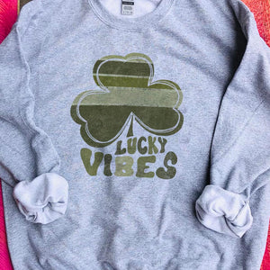 Shipping Dept. Gray Sweatshirt / Small Lucky Vibes Shamrock - Multiple Color & Style Options