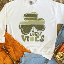 Load image into Gallery viewer, Shipping Dept. White Sweatshirt / Small Lucky Vibes Shamrock - Multiple Color &amp; Style Options
