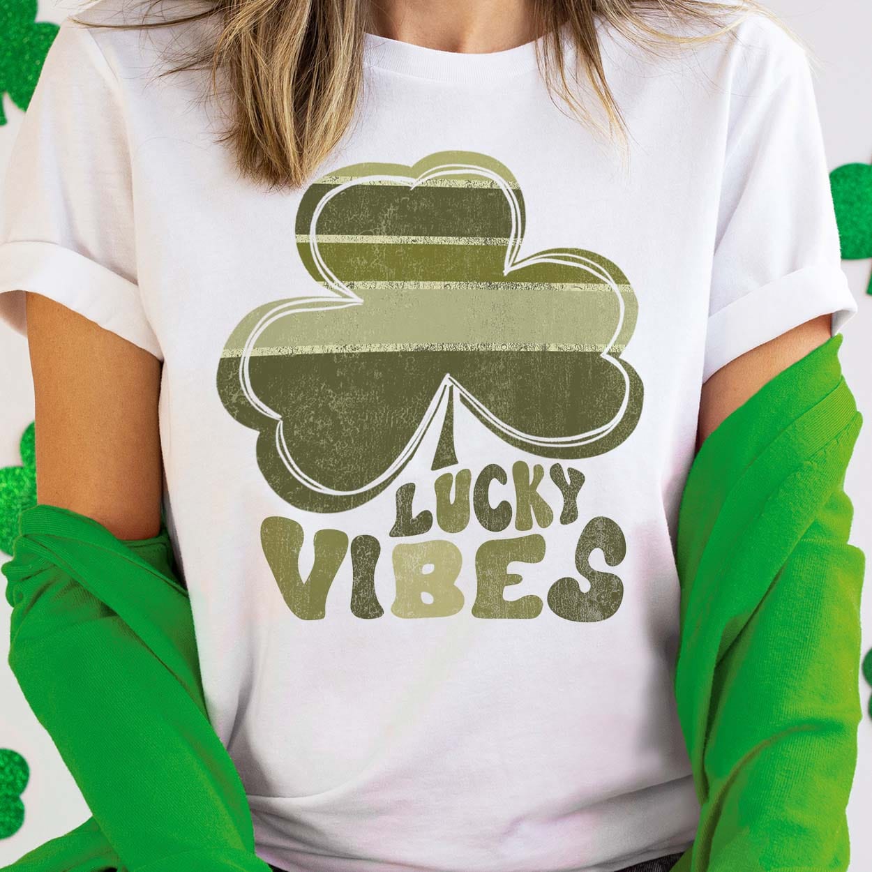 Shipping Dept. White Tee / Small Lucky Vibes Shamrock - Multiple Color & Style Options