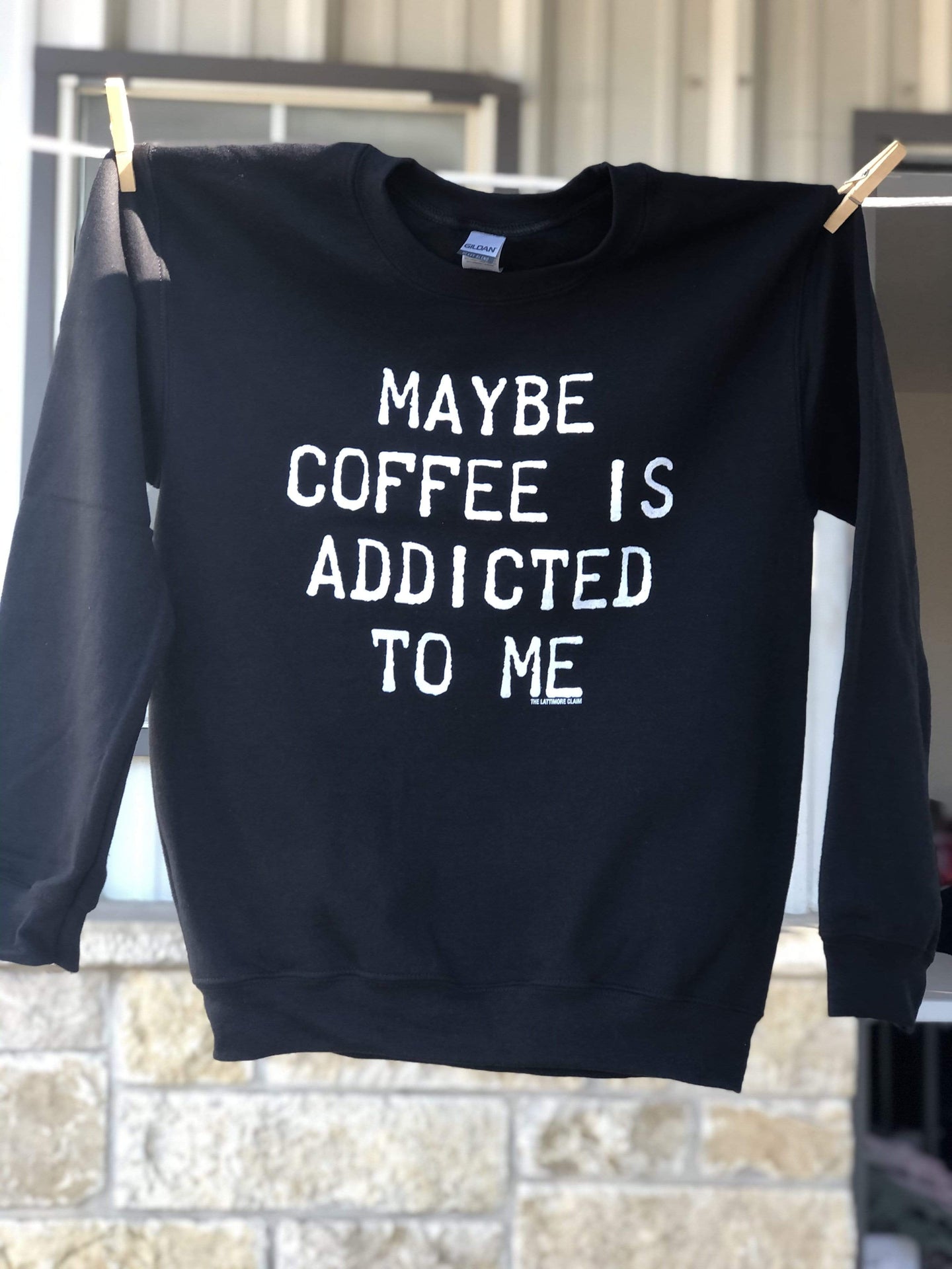 MISSMUDPIE Maybe coffee is addicted to me-  Black sweatshirt