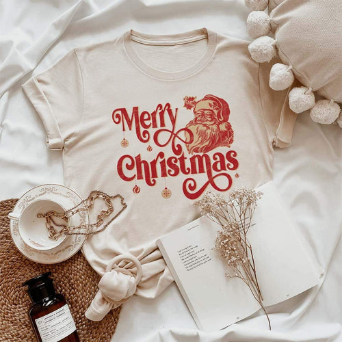 MISSMUDPIE Merry Christmas Vintage Santa Clementines Designs - Cream tee