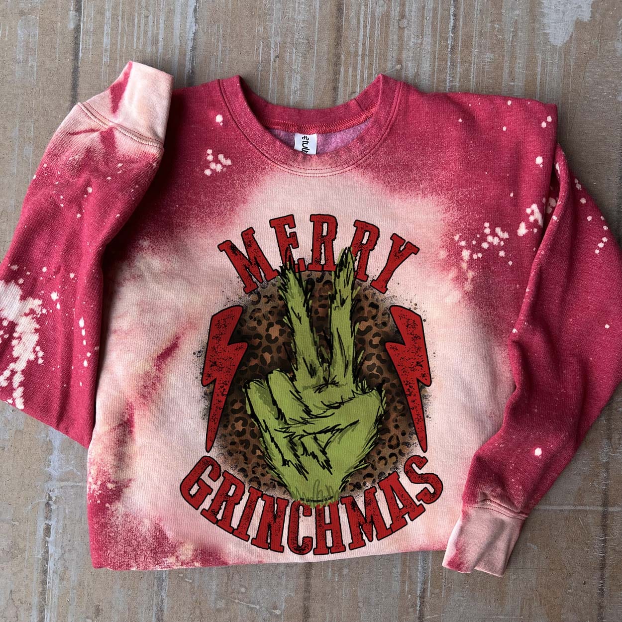 MISSMUDPIE Merry Grinchmas - Red Bleached -  fleece lined sweatshirt