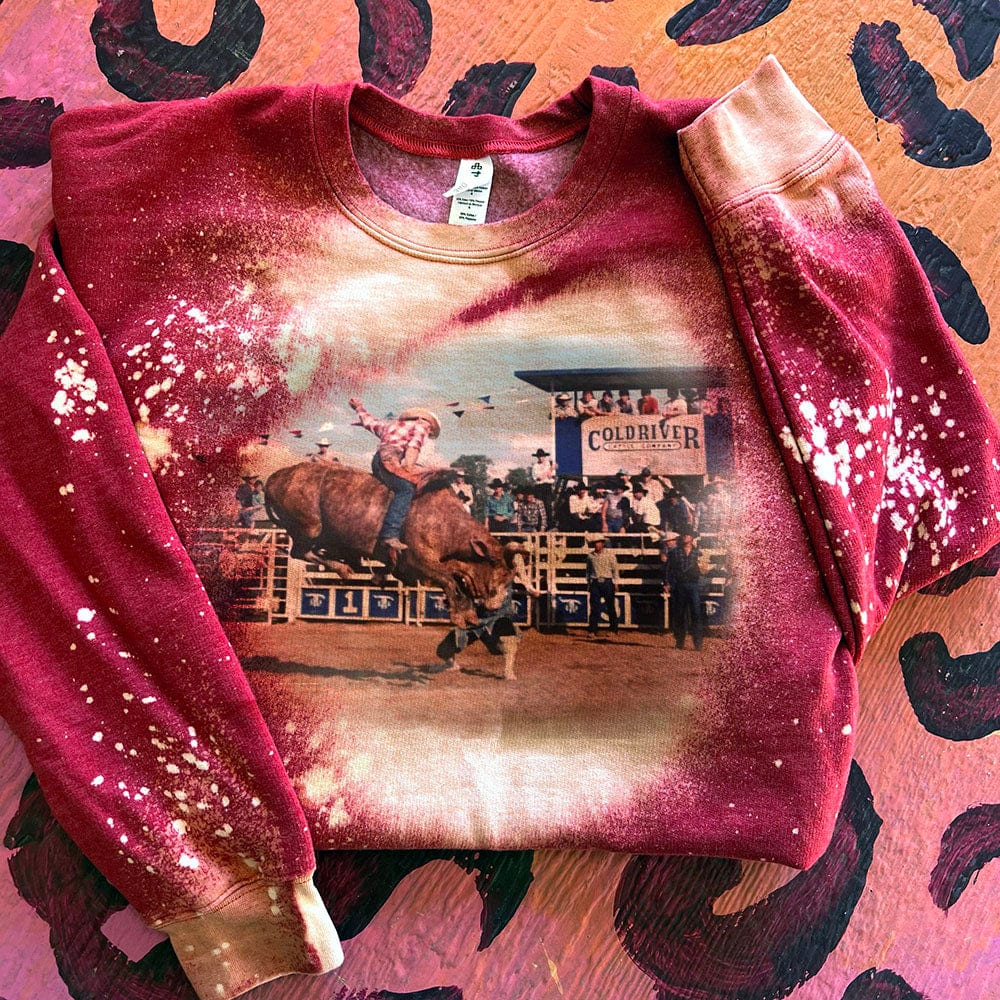 MISSMUDPIE Ole Hud the Bull Rider - Bleached Heather Red Sweatshirt