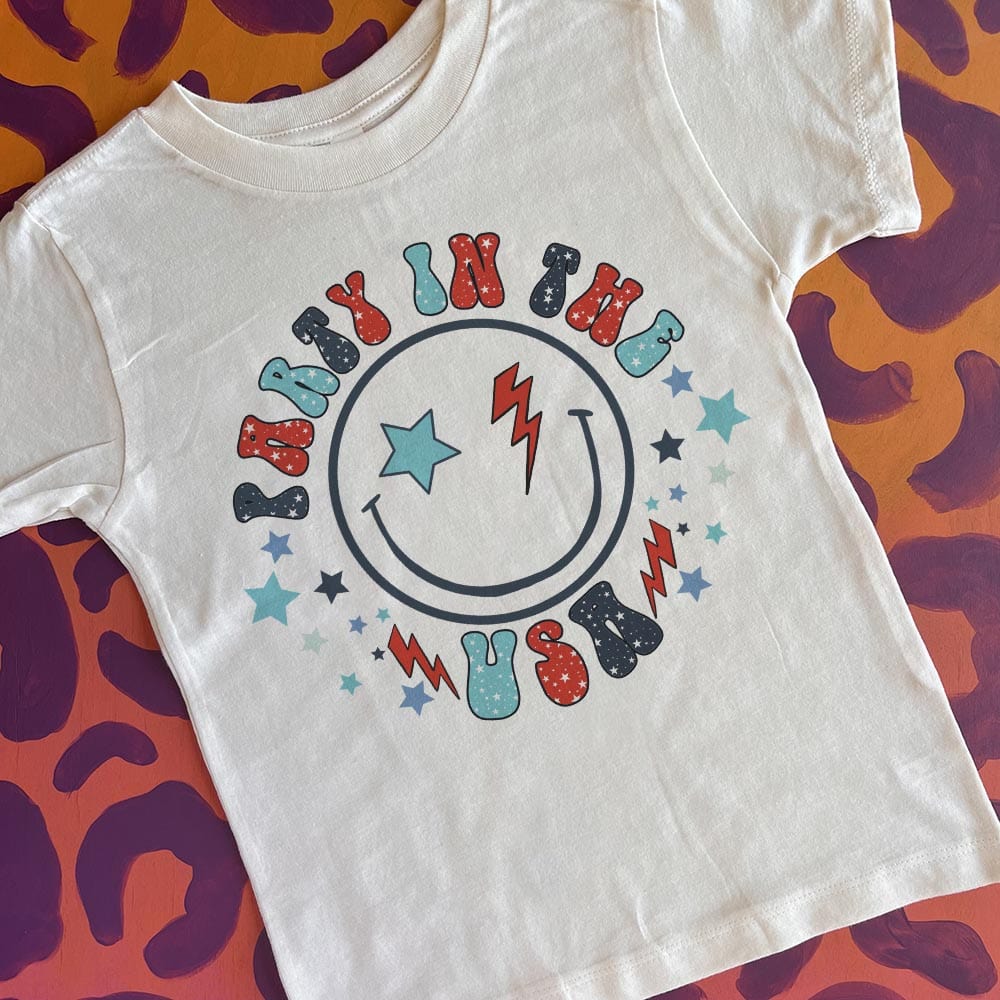 MISSMUDPIE Party in the USA Happy face, Kids - Cream Graphic Tee