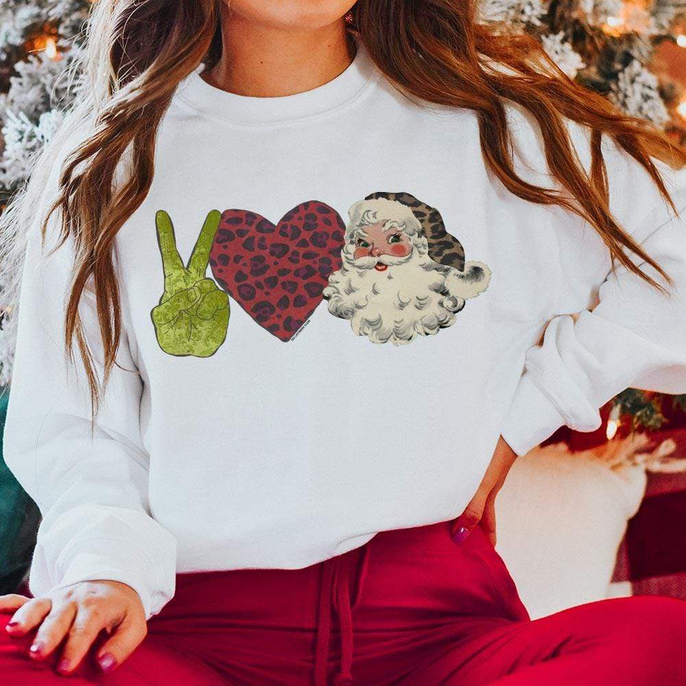 MISSMUDPIE Peace Love Santa - White fleece lined sweatshirt