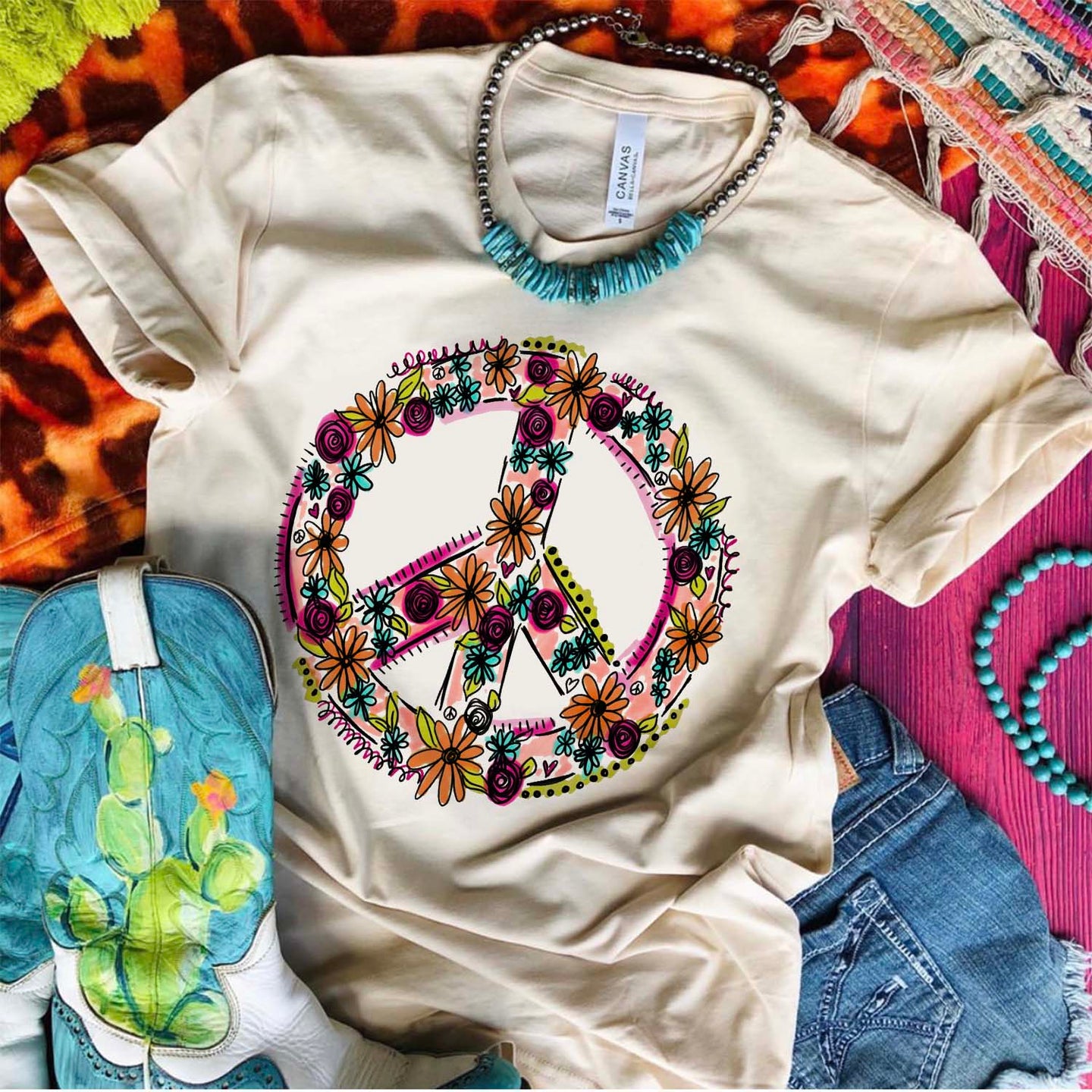 MISSMUDPIE Peace Sign with Flowers - Cream