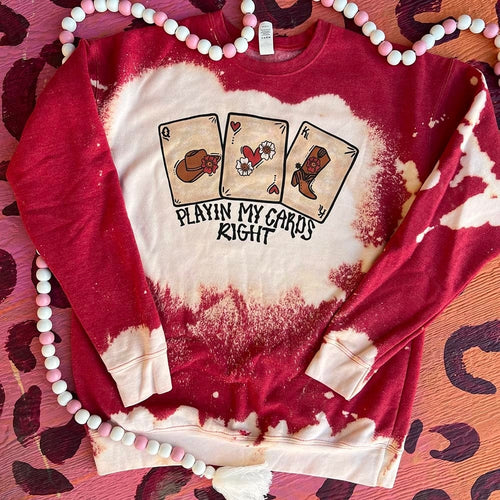MISSMUDPIE Playin my cards right - Bleached Heather Red Sweatshirt