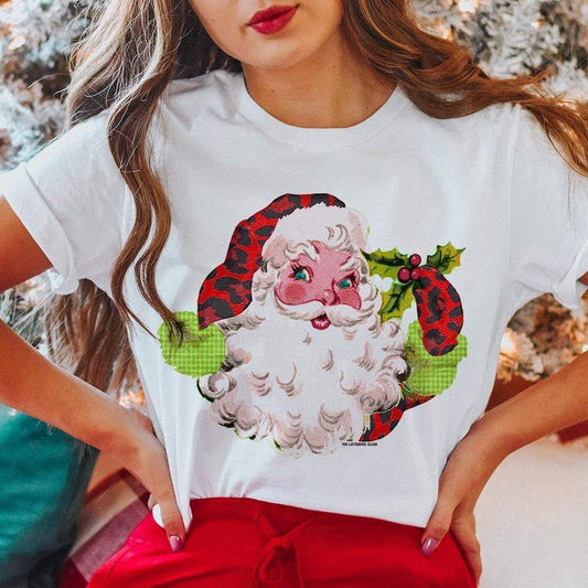 MISSMUDPIE Red Leopard Santa - White tee