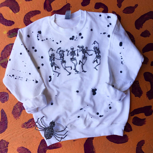 MISSMUDPIE Skeleton Soiree  - White Sweatshirt with Black Paint Splatter