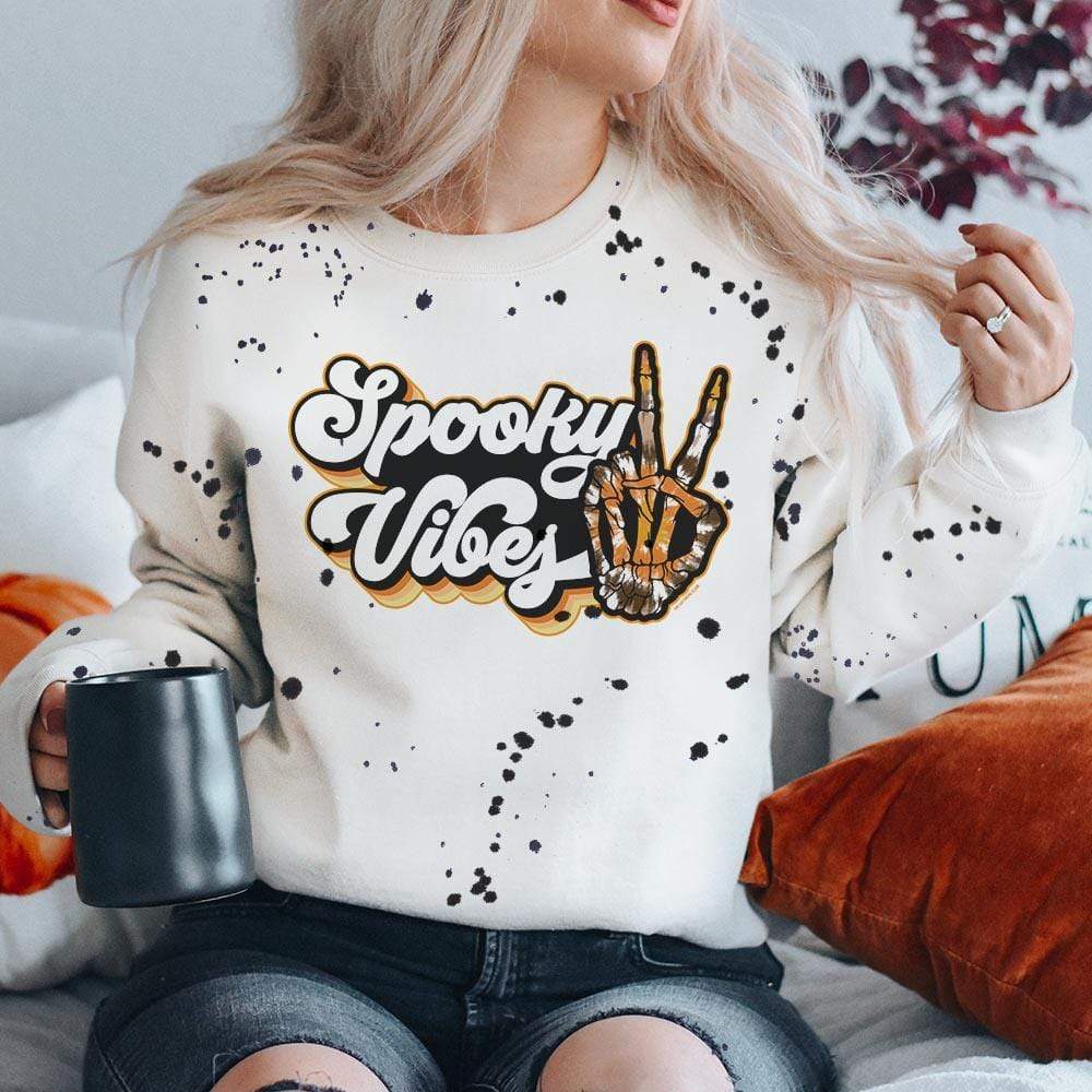 MISSMUDPIE Spooky Vibes - White Sweatshirt with Black Paint Splatter