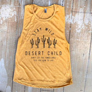 Shipping Dept. Stay Wild Desert Child - Heather Mustard -  Festival Tank