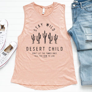 Shipping Dept. Stay Wild Desert Child - Heather Pink-  Festival Tank
