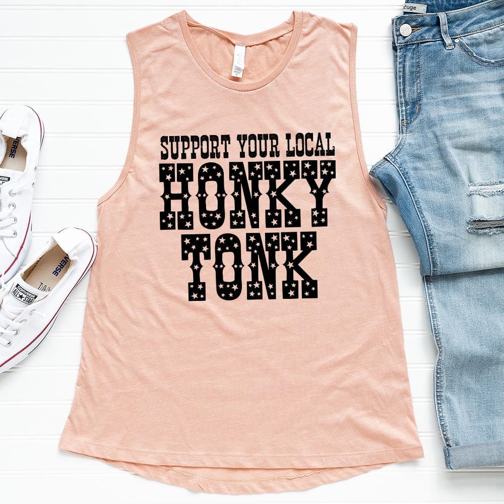 Shipping Dept. Support Your Local Honky Tonk - Heather Pink -  Festival Tank