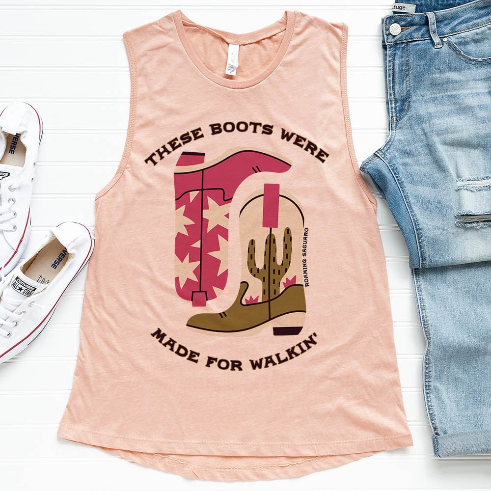 Shipping Dept. These Boots were Made for walking - Heather Pink- Festival Tank