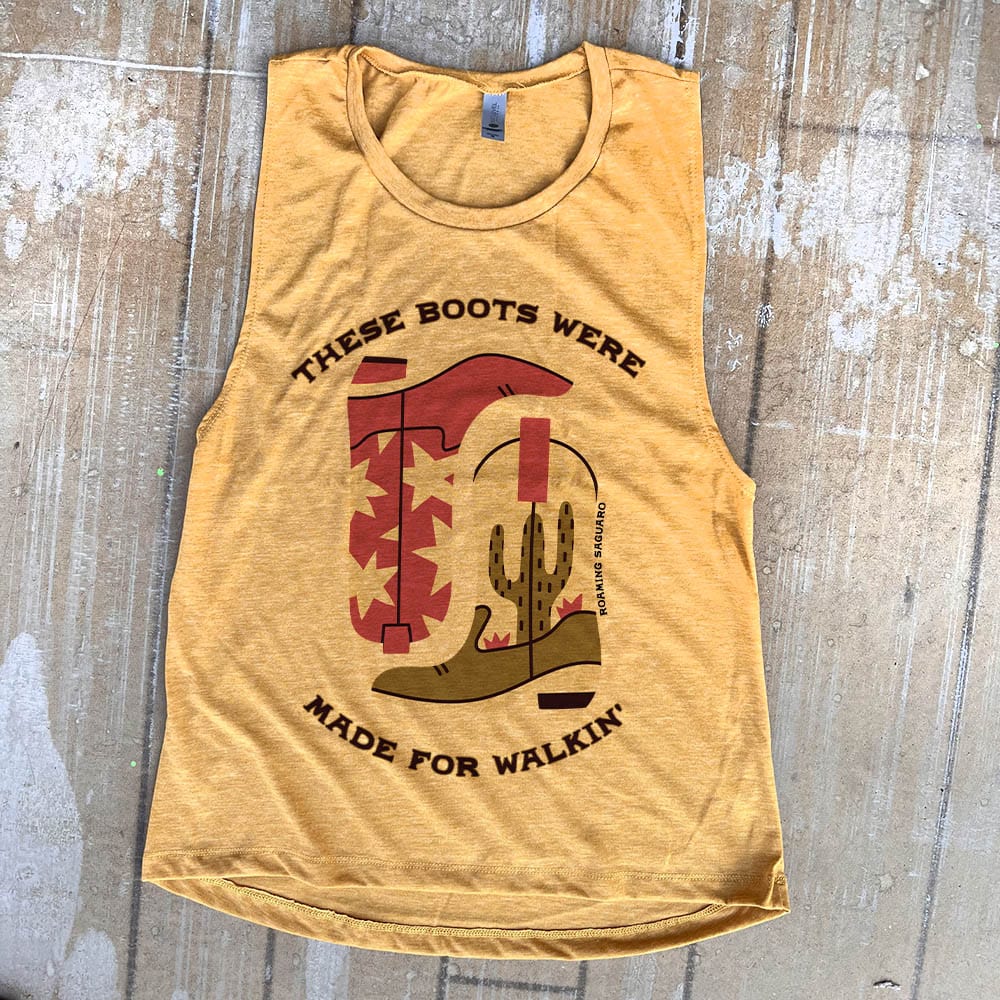 Shipping Dept. These Boots were Made for walking - Mustard - Bella Canvas Festival Tank