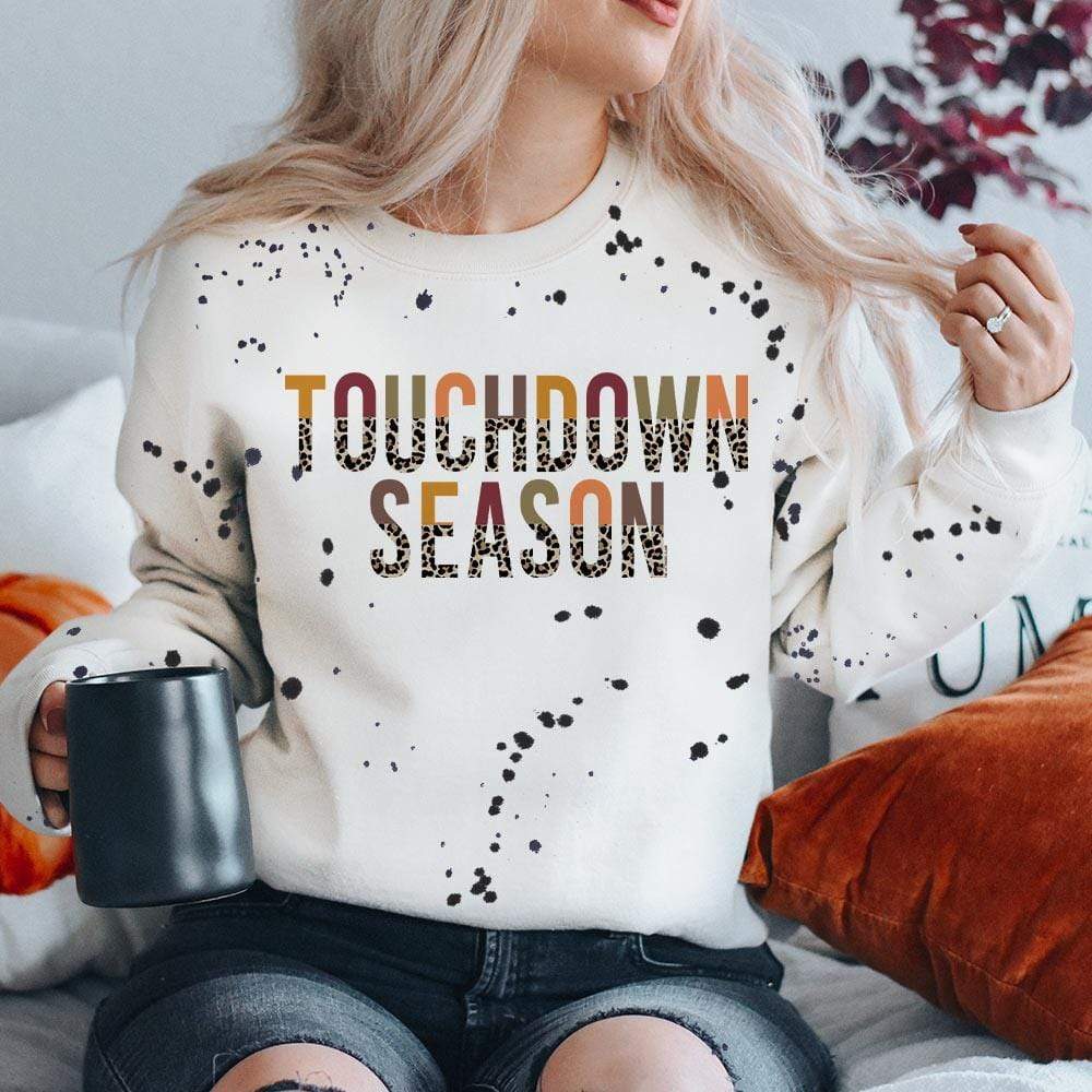 MISSMUDPIE Touchdown Season - Splatter Paint White fleece lined sweatshirt