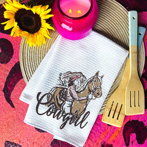Shipping Dept. Waffle Weave Decorative Hand Towel 16x23.5" - Cowgirl with horse