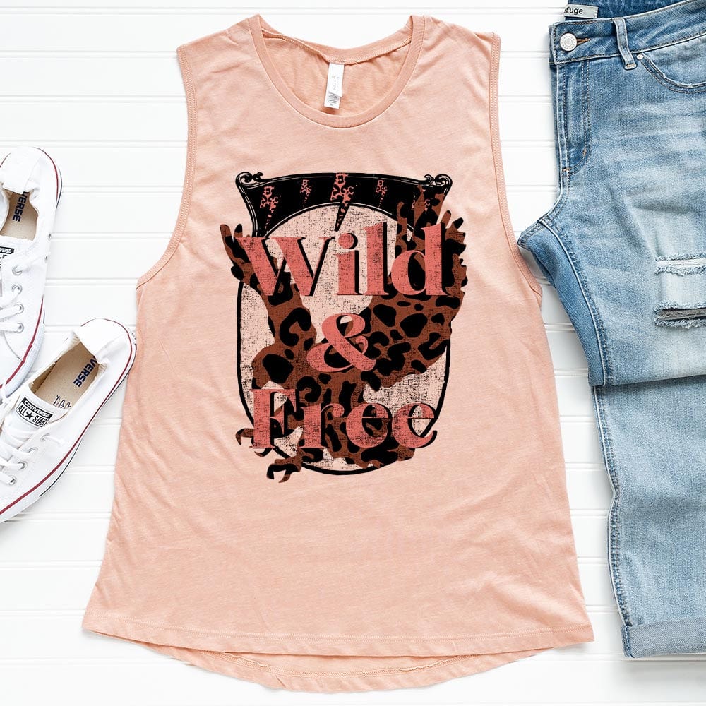 Shipping Dept. Wild and Free Bird - Heather PInk-  Festival Tank
