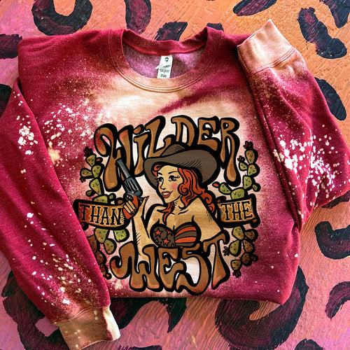 MISSMUDPIE Wilder Than The West Cowgirl - Bleached Heather Red Sweatshirt